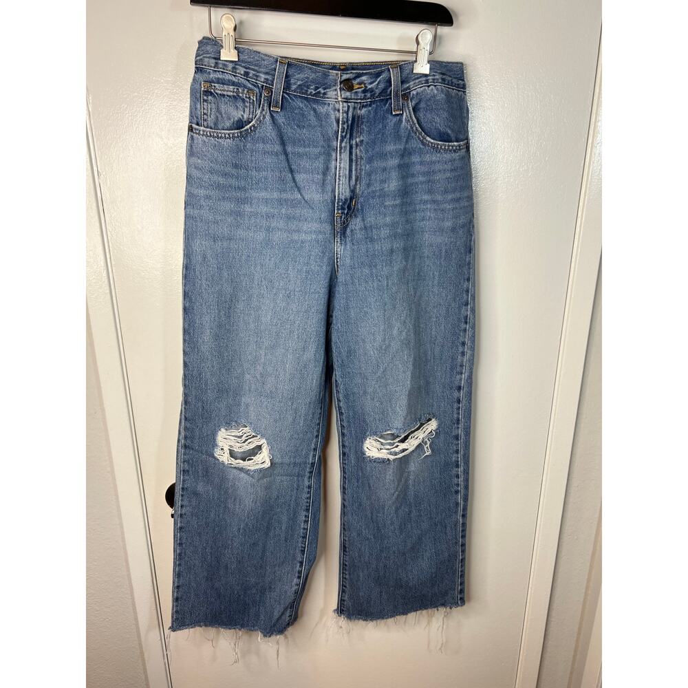 Levi's Women's High Waisted Straight Distressed Raw Hem Jeans Blue ~ Size 29